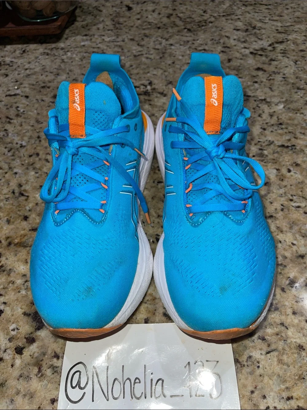 ASICS Gel Nimbus 25 Teal-Blue Running Shoes with Orange Pull Tabs